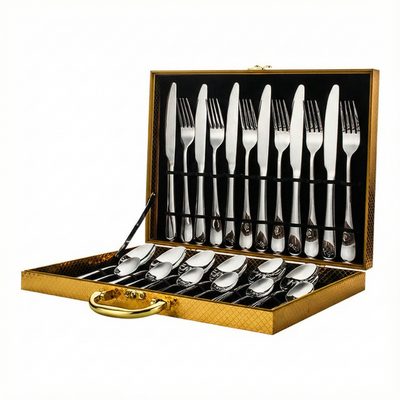CUBIERTOS ACERO INOXIDABLE PULIDO 24 PCS + ESTUCHE PREMIUM✨