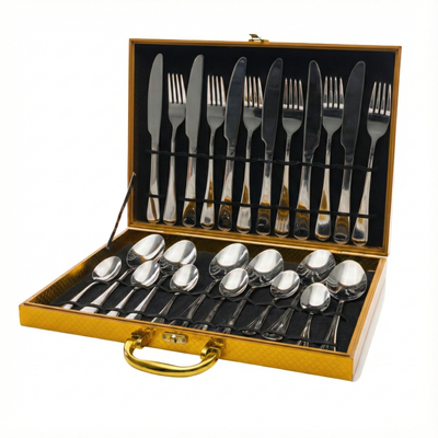 CUBIERTOS ACERO INOXIDABLE PULIDO 24 PCS + ESTUCHE PREMIUM✨