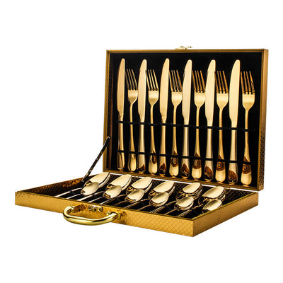 CUBIERTOS ACERO INOXIDABLE PULIDO 24 PCS + ESTUCHE PREMIUM✨