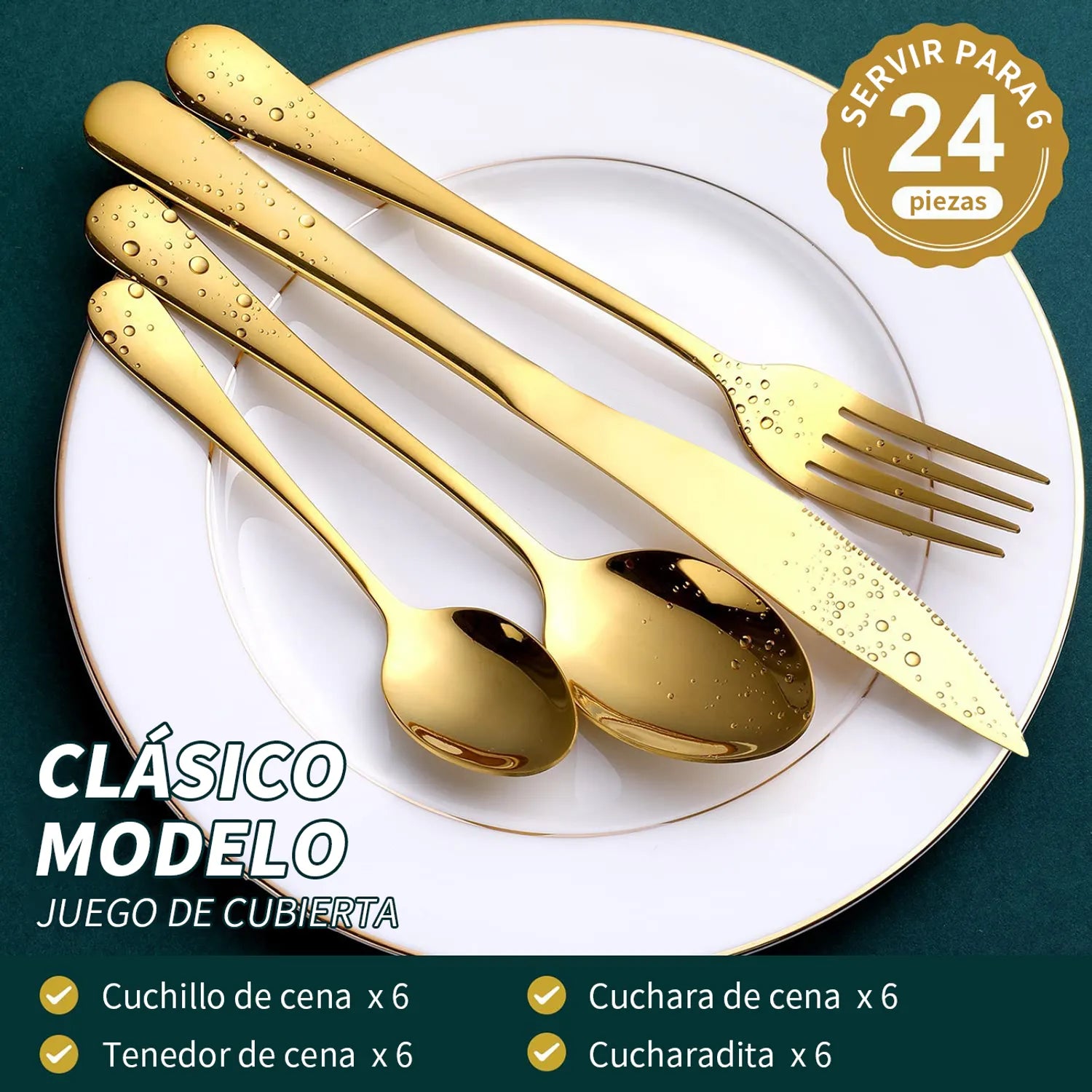 CUBIERTOS ACERO INOXIDABLE PULIDO 24 PCS + ESTUCHE PREMIUM✨